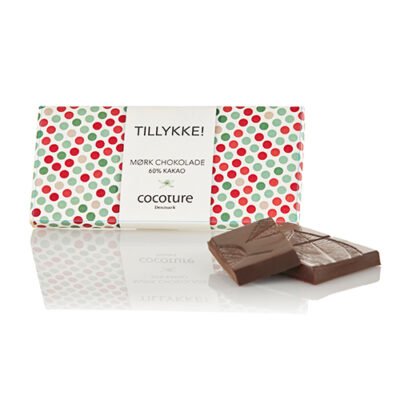 'Tillykke'-gave - Cocoture mørk chokoladeplade med hilsen - 55g