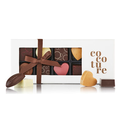 Chokoladeæske med 9 stk. fyldte chokolader fra Cocoture i hvid æske - 81g