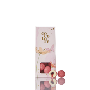 Lyserøde chokoladekugler m/ flydende hindbær i Cocoture dragébox - 50g
